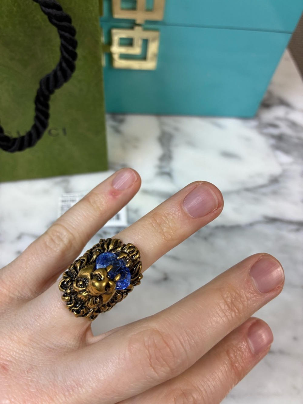 Gucci Lion Head Ring w/ Blue Stone Brand New Authentic - IT Size 16 = 7.75 US - Picture 5 of 9